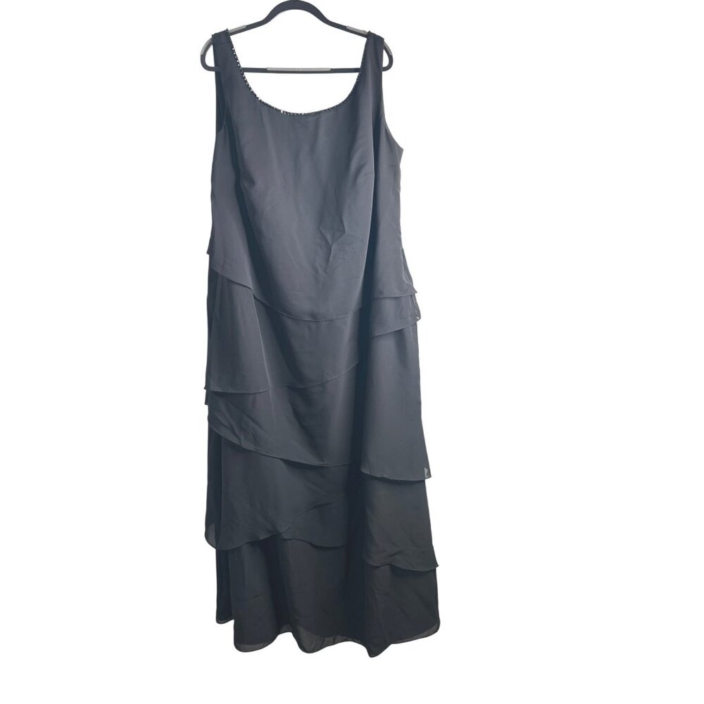 JJ's House Womens Black Tiered Chiffon Evening Dress With Beaded Neckline 26W - Picture 10 of 14